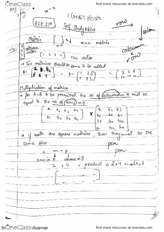 E C E 219 Lecture 1: Matrix notes thumbnail