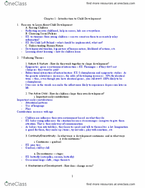 PSYCH 3550 Lecture Notes - Lecture 1: Active Child, Epigenetics, Schizophrenia thumbnail