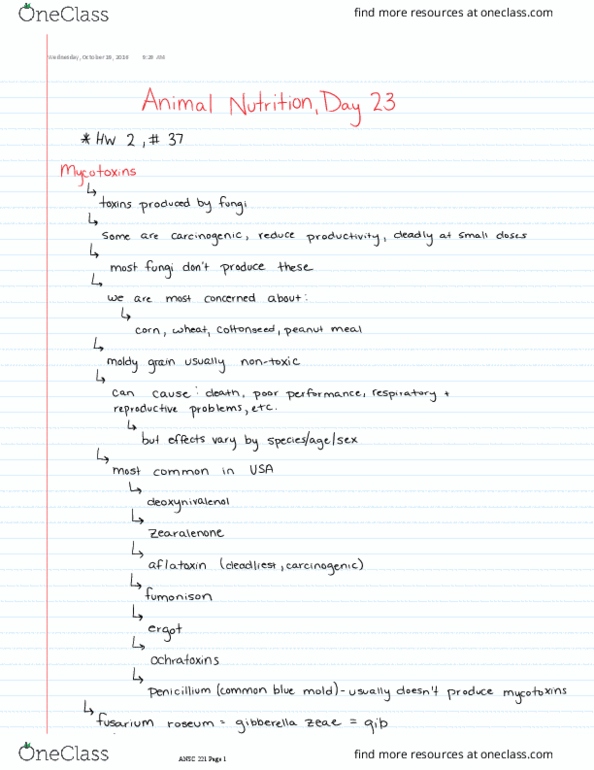 ANSC 22100 Lecture Notes - Lecture 23: Dey, Zearalenone, Fusarium thumbnail