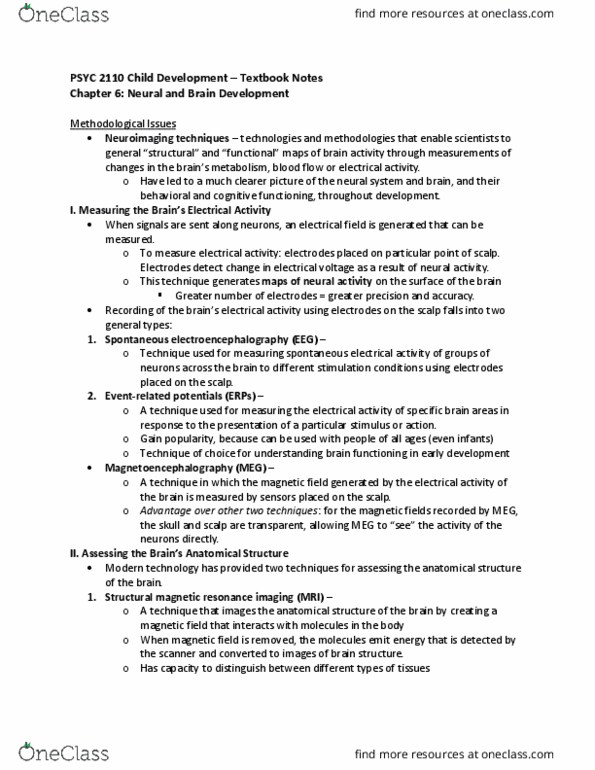 PSYC 2110 Chapter Notes - Chapter 6 part 1: Thalamus, Neuroglia, Motor Control thumbnail