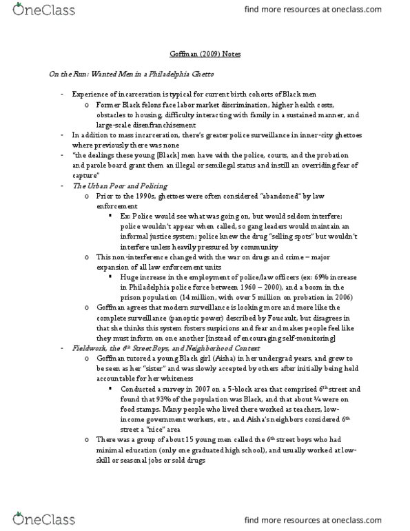 SOCI 388 Chapter 1: Goffman (2009) Notes thumbnail