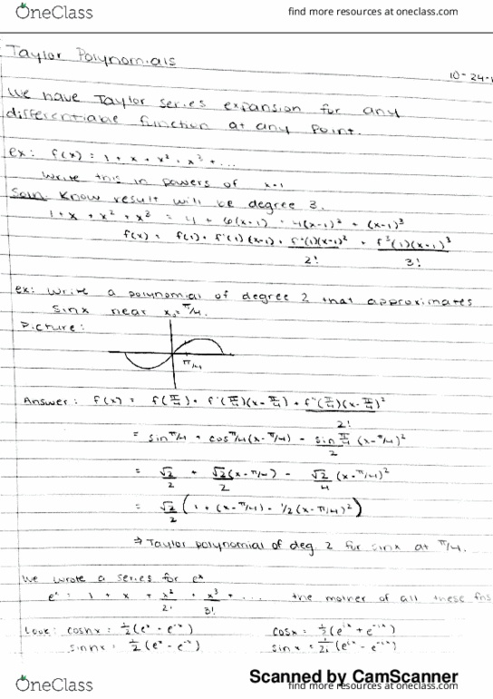 MATH 143 Lecture Notes - Lecture 14: Taylor Series thumbnail