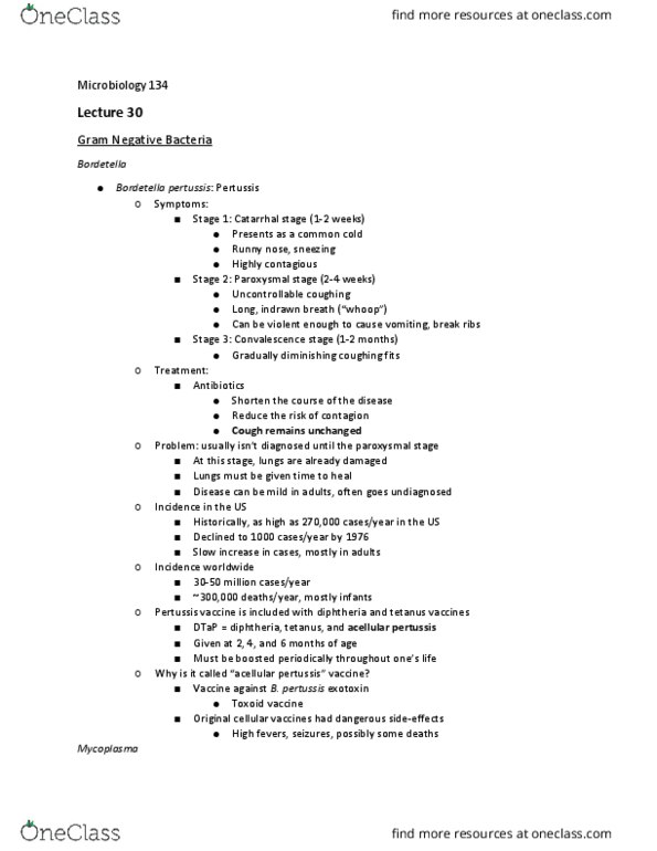 BIOL 134 Lecture Notes - Lecture 30: Coccobacillus, Pus, Headache thumbnail