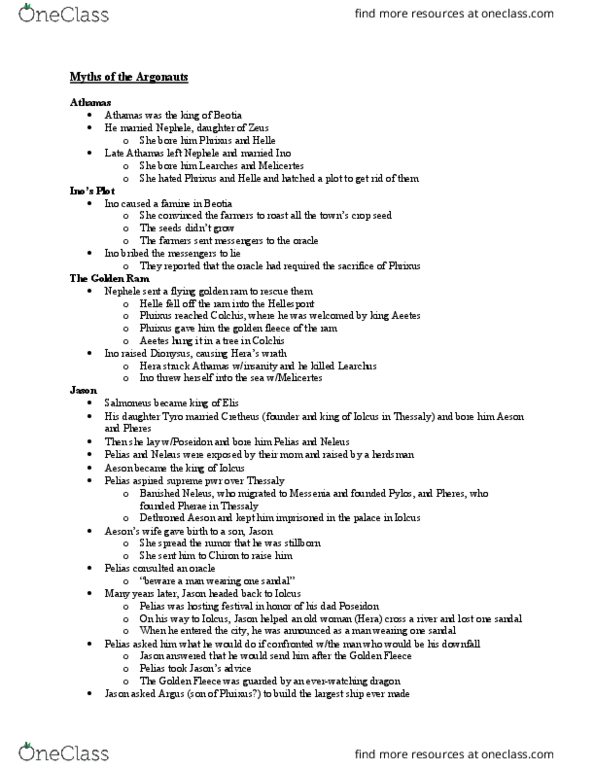 CLT 3370 Lecture Notes - Lecture 12: Schoeneus, Amykos, Mount Circeo thumbnail