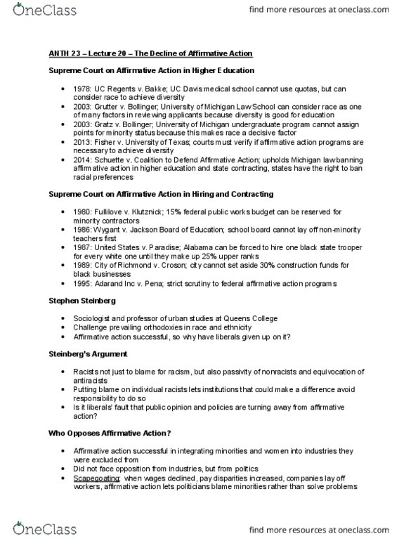 ANTH 23 Lecture Notes - Lecture 20: Structural Inequality, Scapegoating, Kess-Fm thumbnail