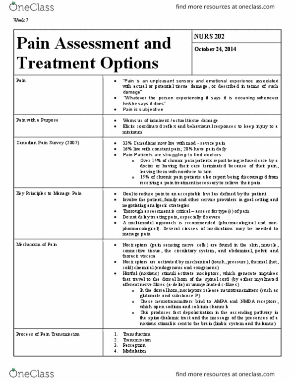 NURS 202 Lecture 7: Pain Assessment and Treatment Options thumbnail