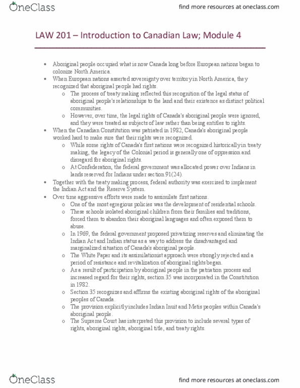 LAW 142 Chapter Notes - Chapter 4: Nisga'A, Indian Act thumbnail