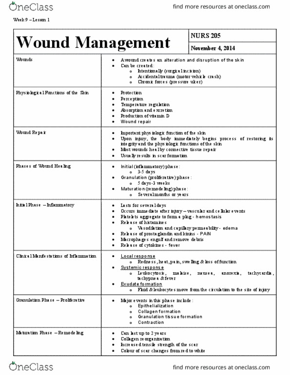 NURS 205 Lecture Notes - Lecture 9: Small Intestine, Hypertrophic Scar, Fibrin Glue thumbnail