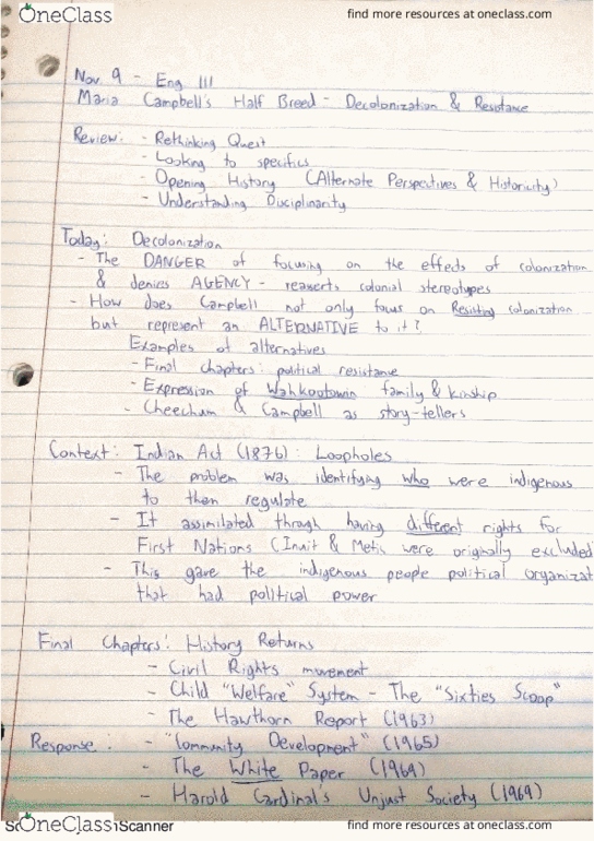 ENGL 111 Lecture Notes - Lecture 4: Iden, White Paper, Sixties Scoop thumbnail
