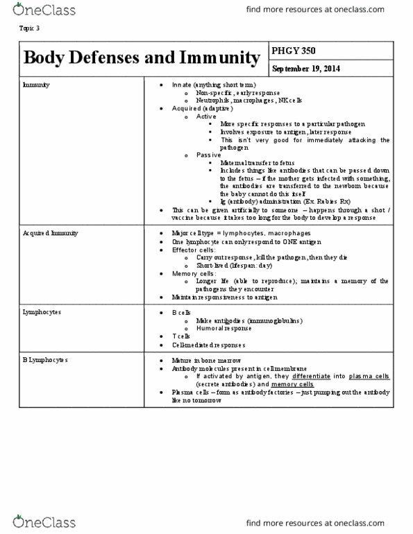 PHGY 350 Lecture Notes - Lecture 2: Allergen, Mhc Class Ii, White Blood Cell thumbnail