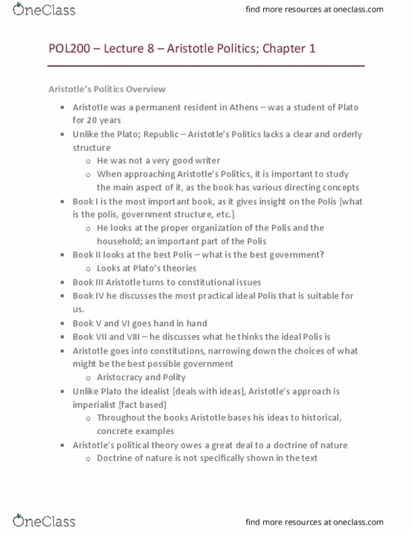 POL200Y5 Lecture Notes - Lecture 8: Aristocracy thumbnail