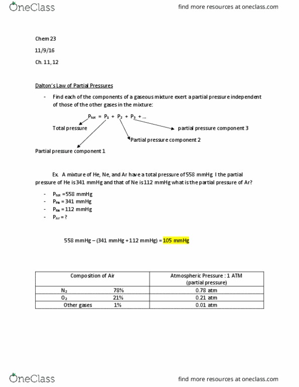 CHEM 023 Lecture Notes - Lecture 26: Noble Gas, Molar Mass, Flor thumbnail