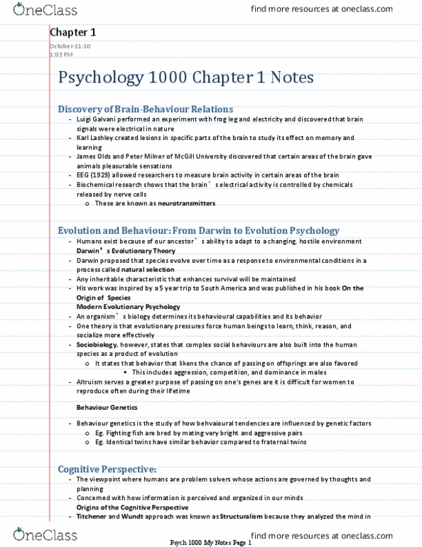 Psychology 1000 Lecture 5: (Psych) The Great Psych Notes (1) thumbnail