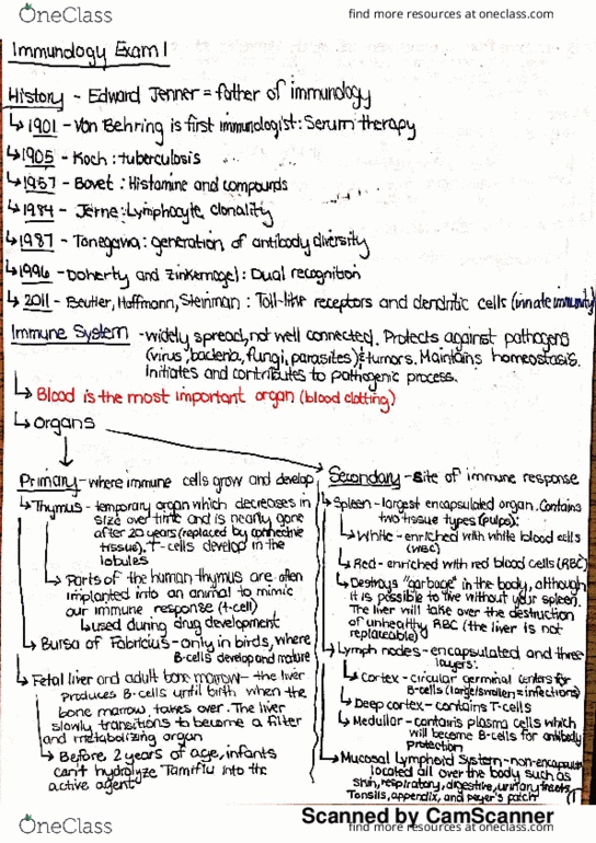 BPS 311 Lecture Notes - Lecture 1: Neutrophil, Histamine, Myeloid Tissue thumbnail