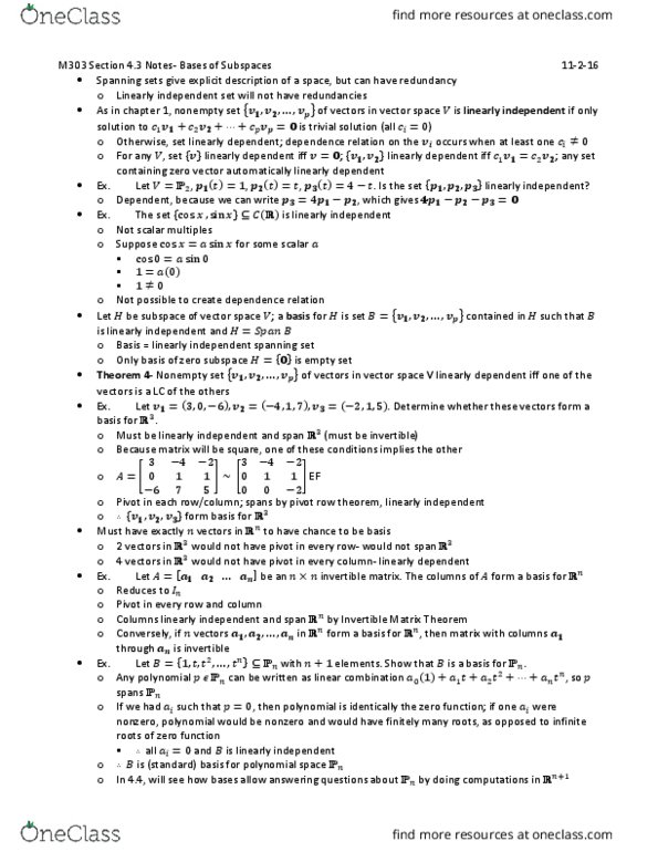 MATH-M 303 Lecture Notes - Lecture 17: Pirkei Avot, Row And Column Spaces, Linear Combination thumbnail