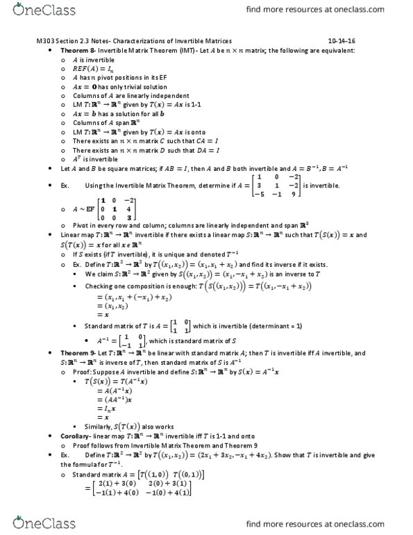 MATH-M 303 Lecture Notes - Lecture 12: If And Only If, Linear Map thumbnail