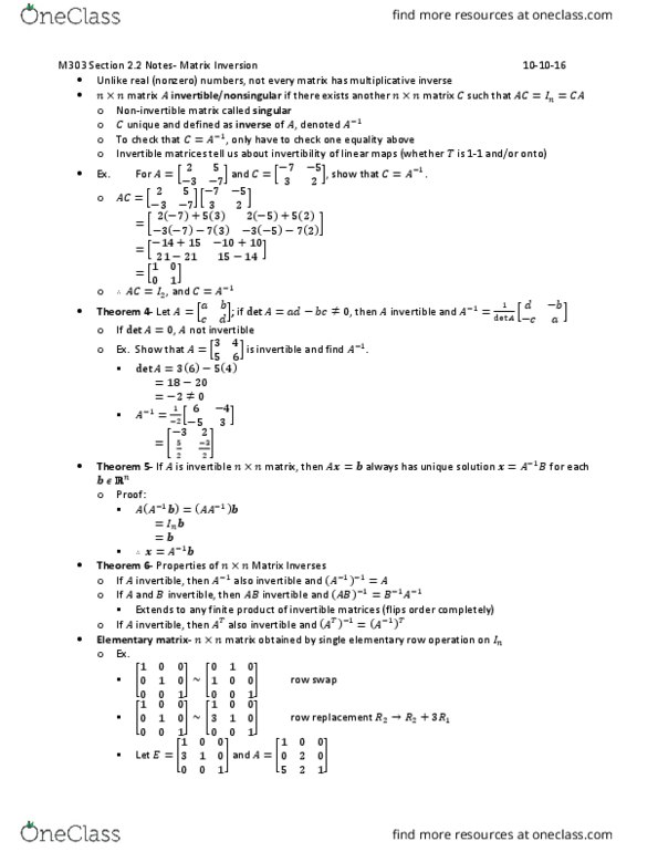 MATH-M 303 Lecture Notes - Lecture 11: Gaussian Elimination, If And Only If, Linear Independence thumbnail