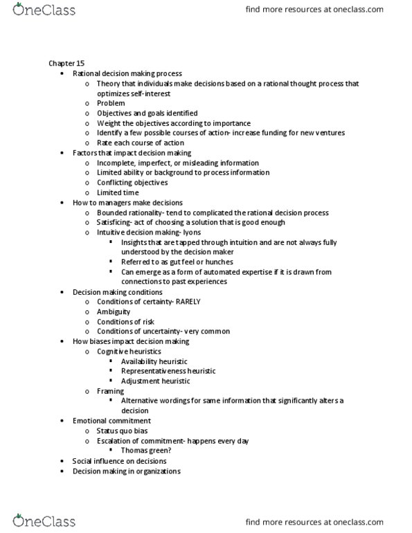 MGMT 3000 Lecture Notes - Lecture 15: Representativeness Heuristic, Social Influence, Status Quo Bias thumbnail