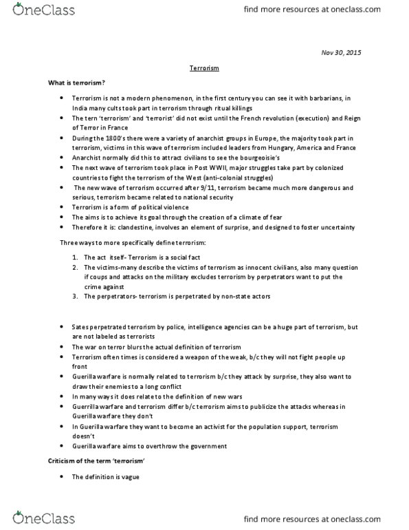 Political Science 2231E Lecture Notes - Lecture 20: Secondary Source, Social Fact, Al-Qaeda In The Arabian Peninsula thumbnail