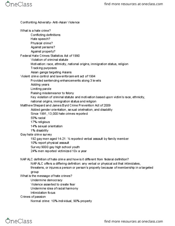 ASAMST 20AC Lecture Notes - Lecture 13: National Security Entry-Exit Registration System, Wisconsin Sikh Temple Shooting, Cleveland Elementary School Shooting (Stockton) thumbnail