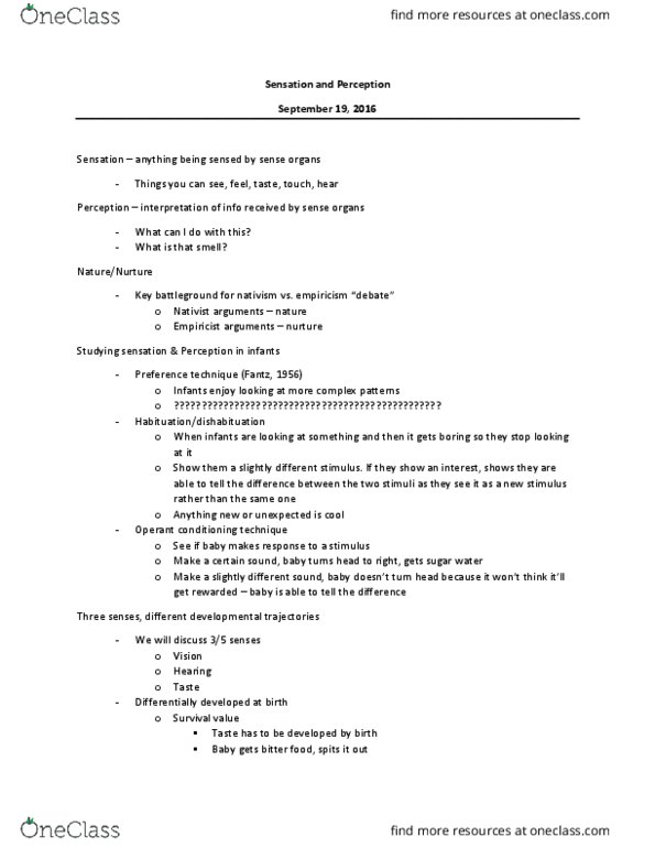 PSYCH 2AA3 Lecture Notes - Lecture 3: Parallax, Heart Rate, Emotion Recognition thumbnail