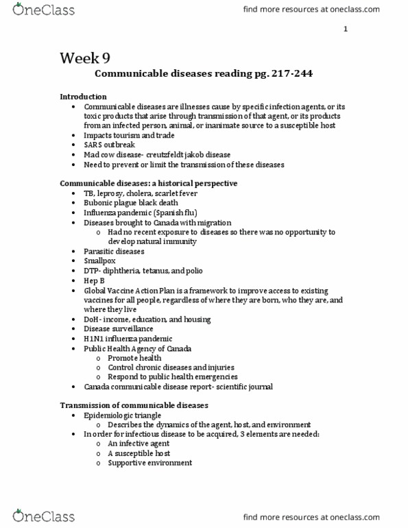 Nursing 2220A/B Lecture Notes - Lecture 9: Hospital-Acquired Infection, Operations Plan, Blood-Borne Disease thumbnail