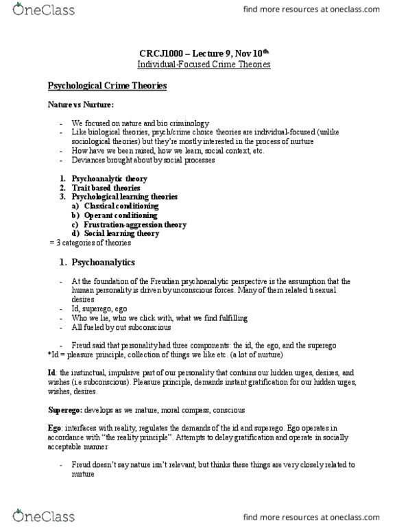 CRCJ 1000 Lecture Notes - Lecture 9: Copycat Crime, Juvenile Delinquency, Bandura thumbnail
