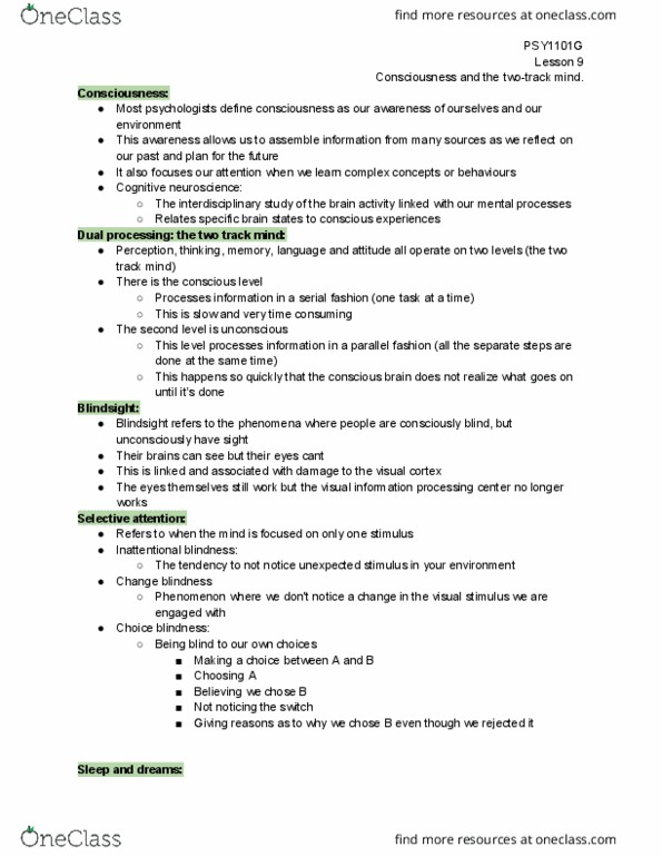 PSY 1101 Lecture Notes - Lecture 9: Alpha Wave, Delta Wave, Vomiting thumbnail