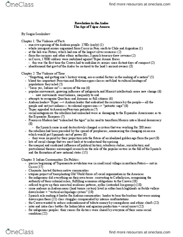 HIST-158 Chapter Notes - Chapter 1-9: Embezzlement, Subaltern Studies, Quechua People thumbnail