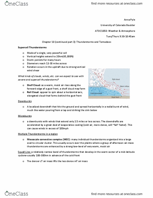 ATOC 1050 Lecture Notes - Lecture 22: Outflow Boundary, Tornado Warning, Cumulus Cloud thumbnail