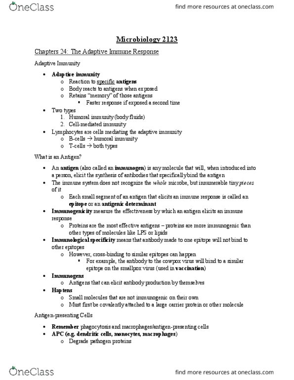 MICR 2123 Lecture Notes - Lecture 17: Macrophage, Perforin, Endocytosis thumbnail