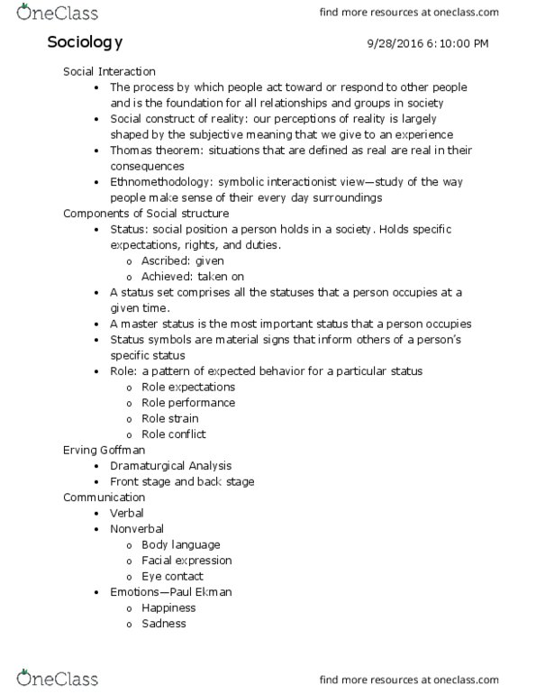 SOC 1305 Lecture Notes - Lecture 1: Communication Problems, Role Conflict, Anomie thumbnail