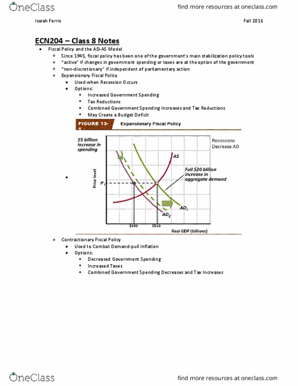 ECN 204 Lecture Notes - Lecture 8: Aggregate Supply, Business Cycle, National Debt Of The United States thumbnail