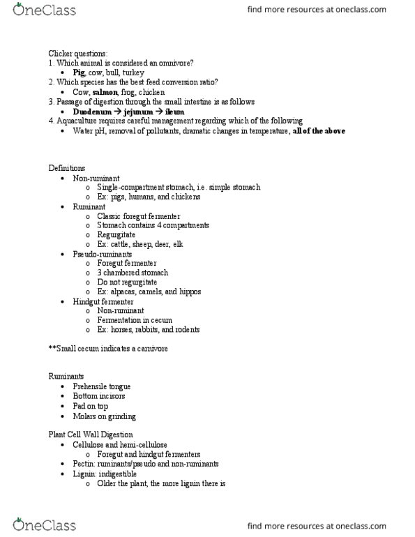 ANSC 101 Lecture Notes - Lecture 3: Omnivore, Rumen, Hydrogenation thumbnail