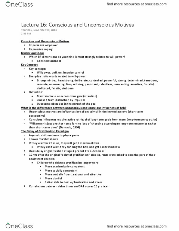 PSY230H5 Lecture Notes - Lecture 16: Heart Rate, Neuroticism, Frontal Lobe thumbnail