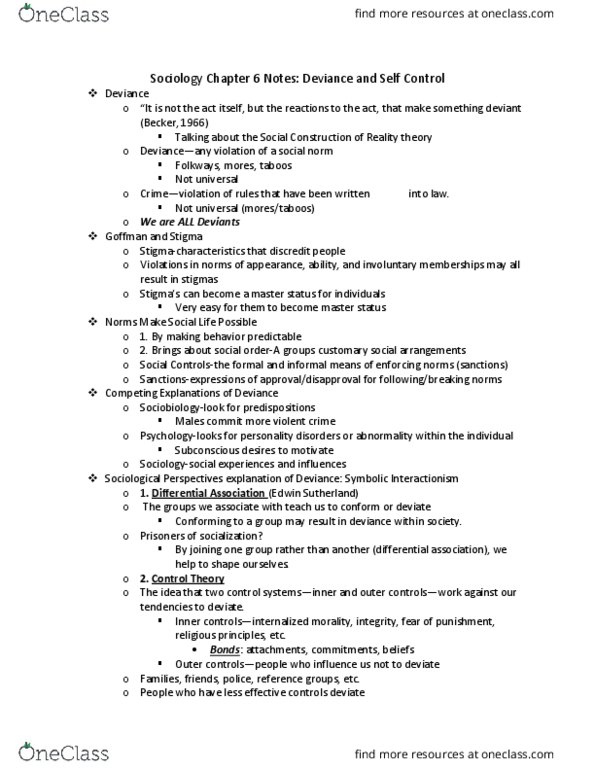 SOC 1301 Lecture Notes - Lecture 6: Medicalization, Ruling Class, Edwin Sutherland thumbnail