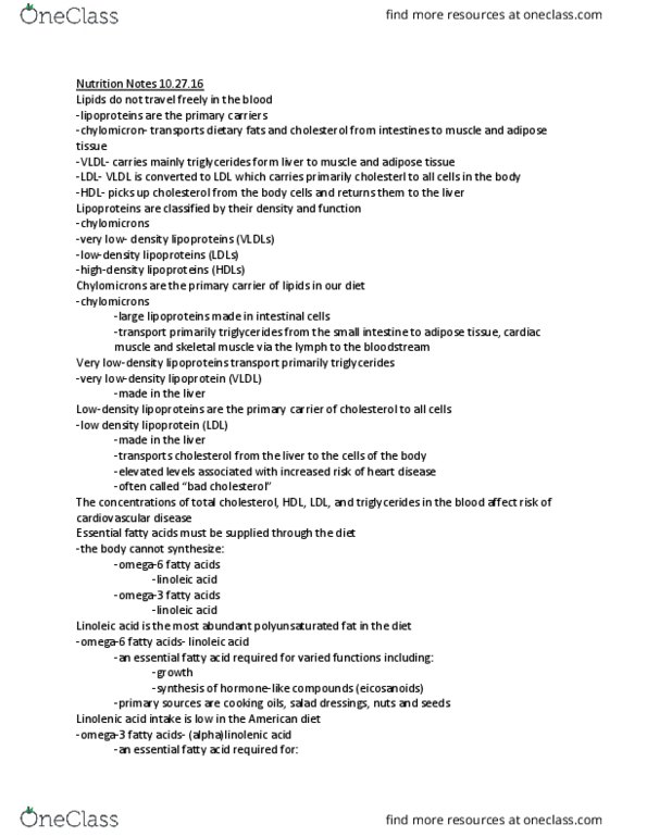 ESS 3 Lecture Notes - Lecture 10: Polyunsaturated Fat, Essential Fatty Acid, Fish Oil thumbnail