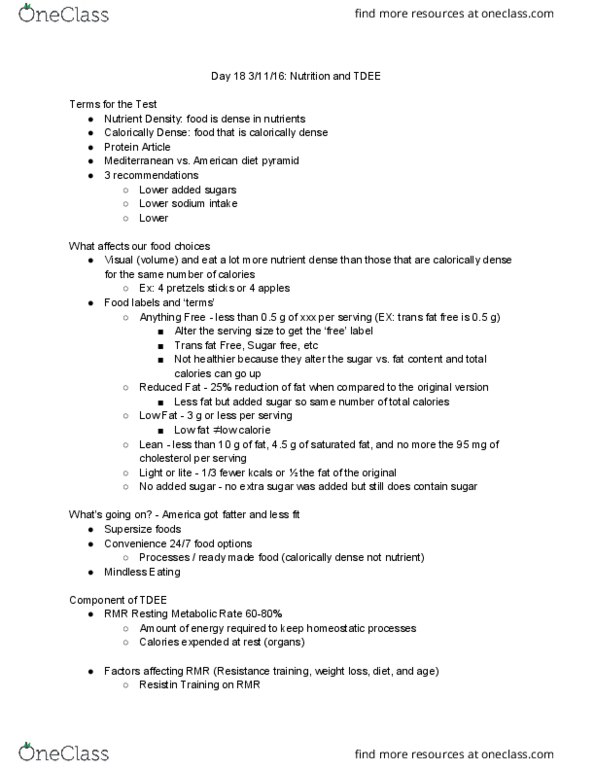 KIN 310 Lecture 18: Day 18 3/11/16: Nutrition and TDEE thumbnail