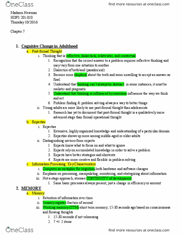 HDFS201 Lecture Notes - Lecture 13: Neurosurgery, Prefrontal Cortex, Long-Term Memory thumbnail