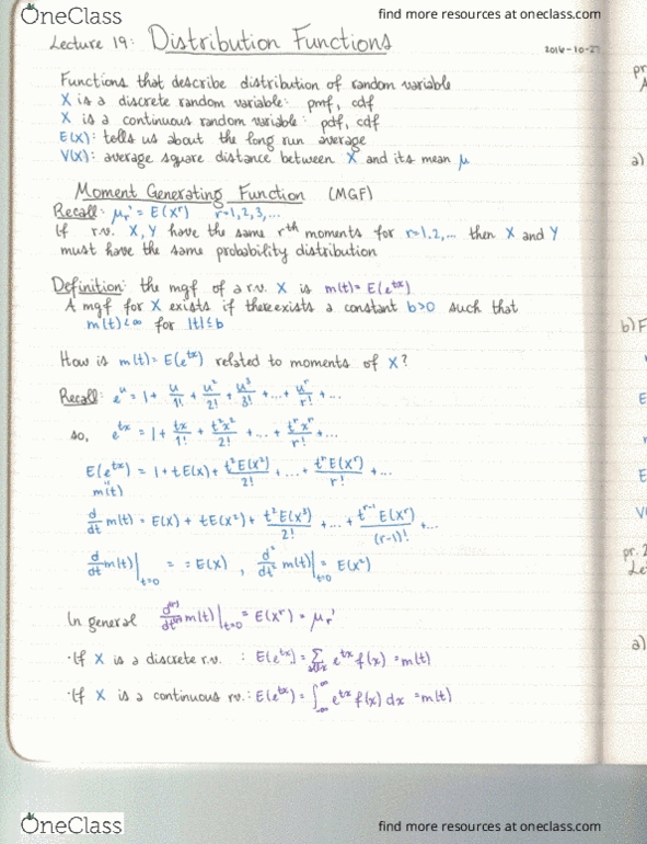 STAT 268 Lecture Notes - Lecture 19: Random Variable, Moment-Generating Function, Elche thumbnail