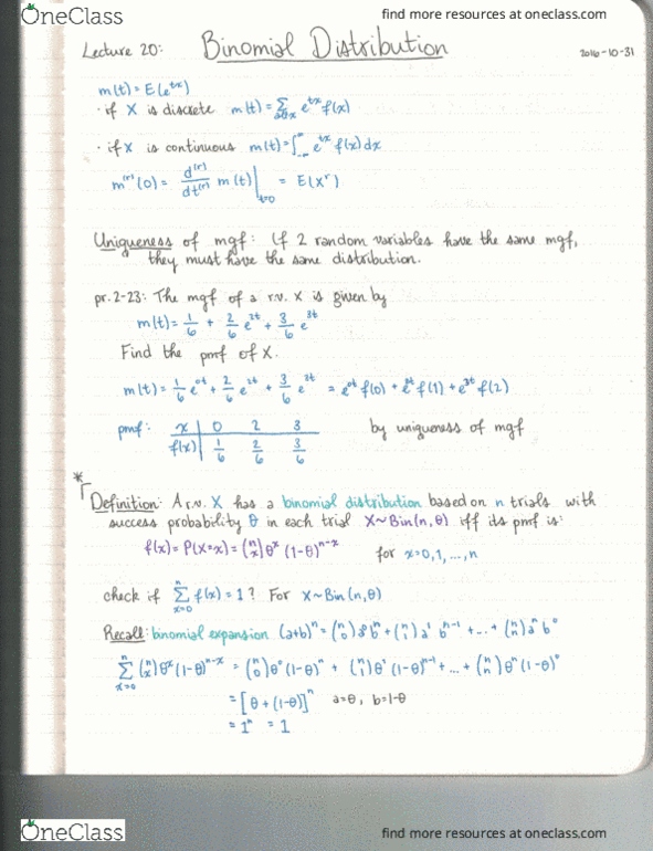 STAT 268 Lecture Notes - Lecture 20: Blood Bank, Bernoulli Distribution, Binomial Distribution thumbnail