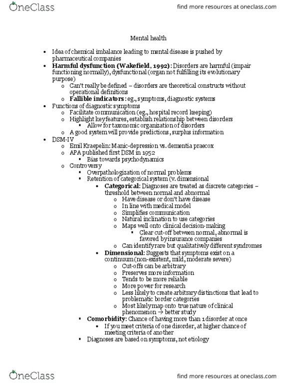 BCS 185 Lecture Notes - Lecture 14: Autobiographical Memory, Anhedonia, Emil Kraepelin thumbnail