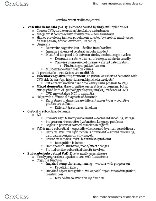 BCS 242 Lecture Notes - Lecture 15: Differential Diagnosis, Micrographia, Nigrostriatal Pathway thumbnail