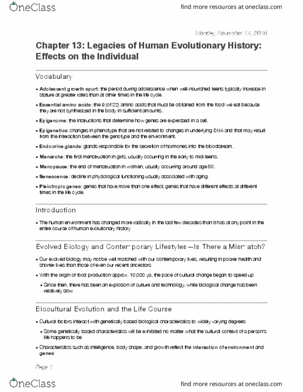 ANT 301 Chapter Notes - Chapter 13: Coevolution, Life History Theory, Diabetes Mellitus Type 2 thumbnail