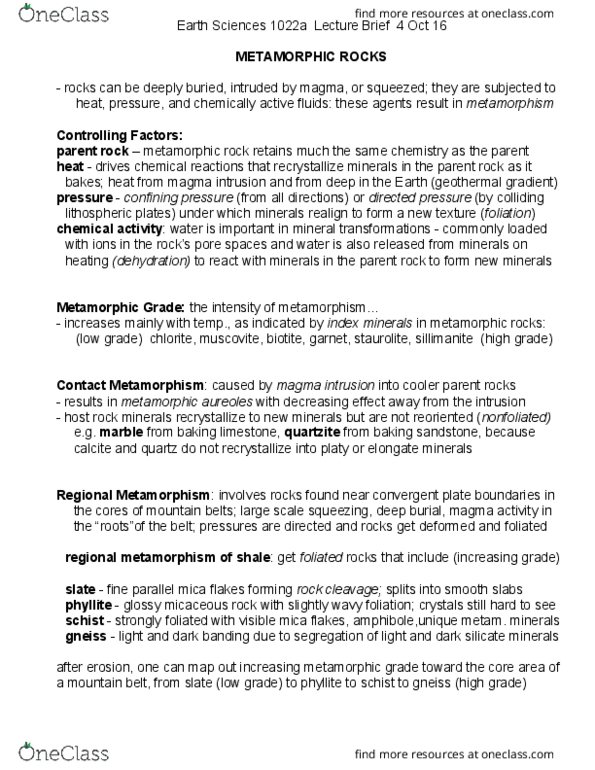 Earth Sciences 1022A/B Lecture Notes - Lecture 7: Muscovite, Biotite, Mica thumbnail