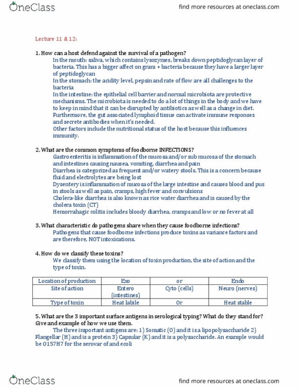 NU FS363 Lecture Notes - Lecture 11: Cholera Toxin, Antibody, Serotype thumbnail