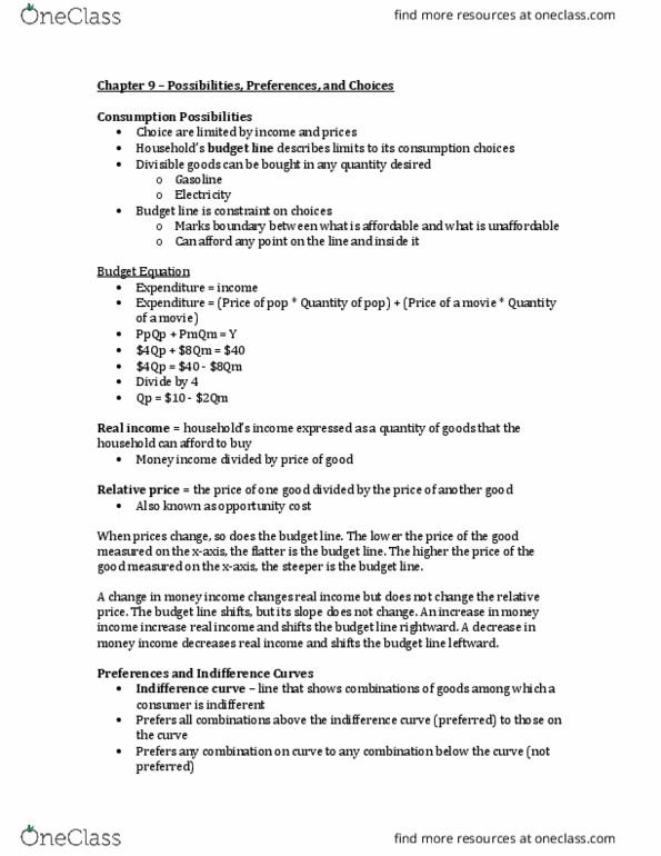 ECON 1010H Chapter Notes - Chapter 9: Substitute Good, Relative Price, Inferior Good thumbnail