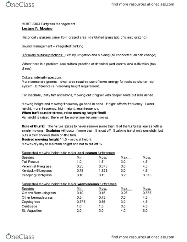 HORT 2303 Lecture Notes - Lecture 7: Lawn, Cynodon Dactylon, Zoysia thumbnail