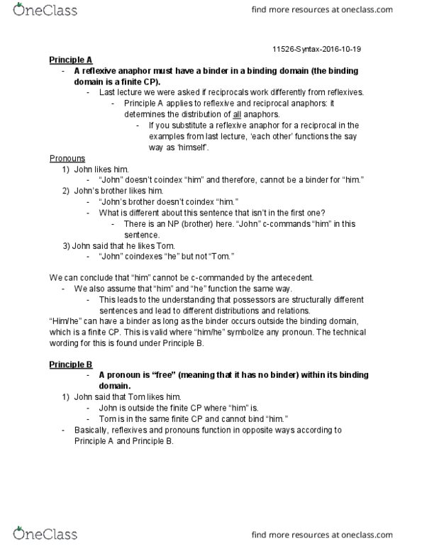 01:615:305 Lecture Notes - Lecture 13: Binding (Linguistics), Polarity Item thumbnail