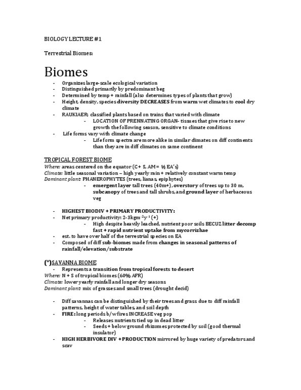 BIO120H1 Chapter Notes -Primary Production, Thermal Insulation, Biome thumbnail